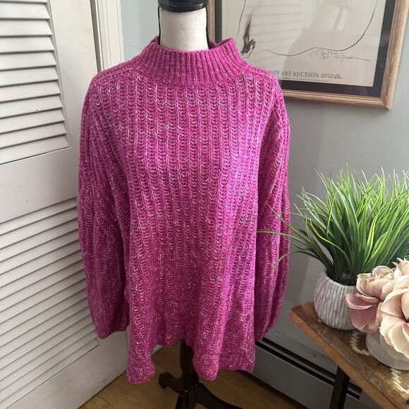 PILCRO ANTHROPOLOGIE Sweater Womens XL Pink Oversized Textured Tunic Preppy - Picture 1 of 13